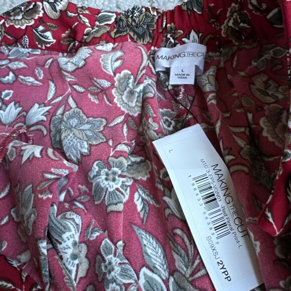 Making the Cut Size Large Season 3 Red Floral Crepe Pleated Wide Leg Pants NWT - Picture 5 of 10